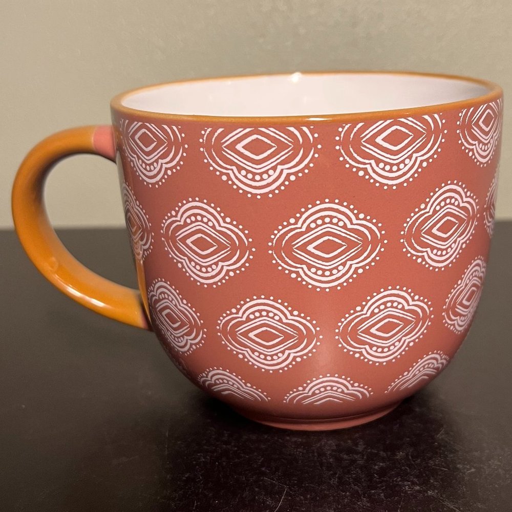 Oversized Wide-Mouth Soup Mug / Bowl~ Mauve w/ White Abstract Line & Dot Design